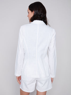 Charlie B Spring/Summer 2024-C6301-229B-Linen Blazer-White - The Coach Pyramids