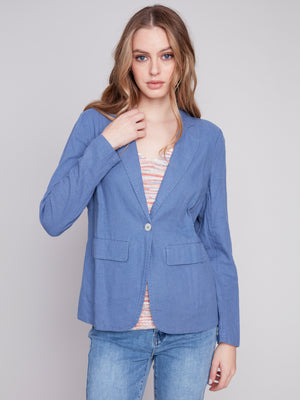 Charlie B Spring/Summer 2024-C6301-229B-Linen Blazer-Denim - The Coach Pyramids