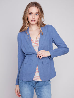 Charlie B Spring/Summer 2024-C6301-229B-Linen Blazer-Denim - The Coach Pyramids