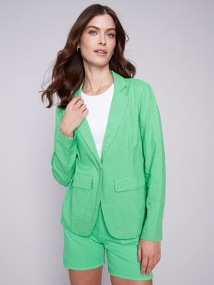 Charlie B Spring/Summer 2024-C6301-229B-Linen Blazer-Emerald - The Coach Pyramids