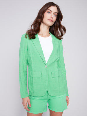 Charlie B Spring/Summer 2024-C6301-229B-Linen Blazer-Emerald - The Coach Pyramids