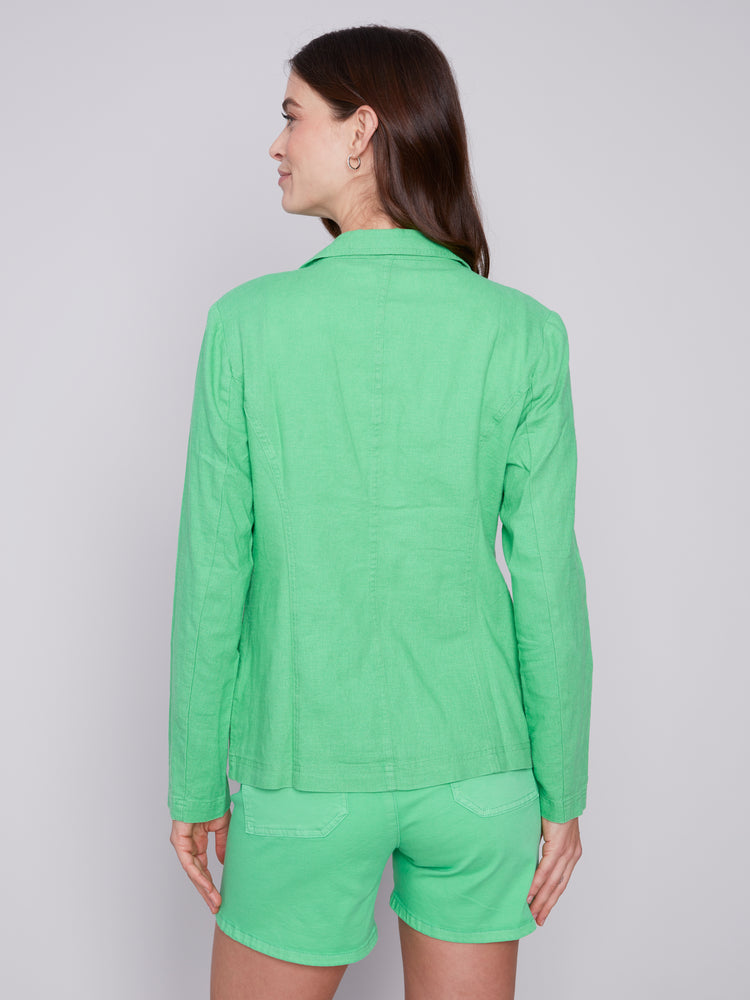 Charlie B Spring/Summer 2024-C6301-229B-Linen Blazer-Emerald - The Coach Pyramids