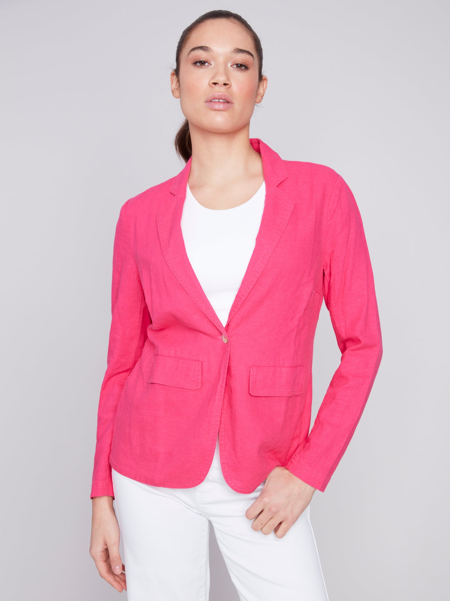 Charlie B Spring/Summer 2024-C6301-229B-Linen Blazer-Punch - The Coach Pyramids