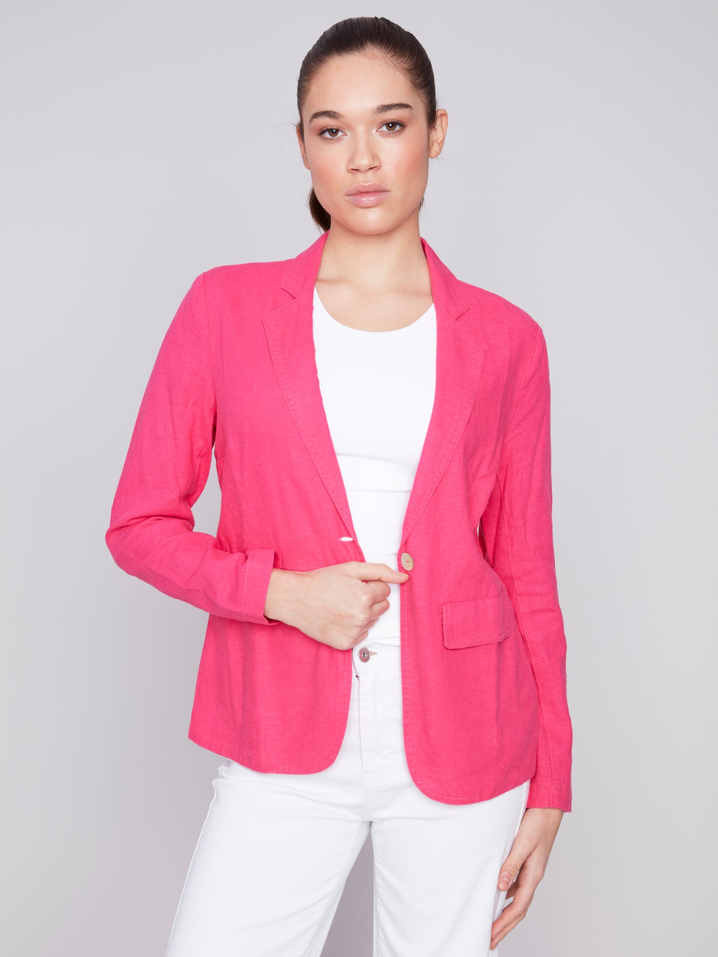 Charlie B Spring/Summer 2024-C6301-229B-Linen Blazer-Punch - The Coach Pyramids