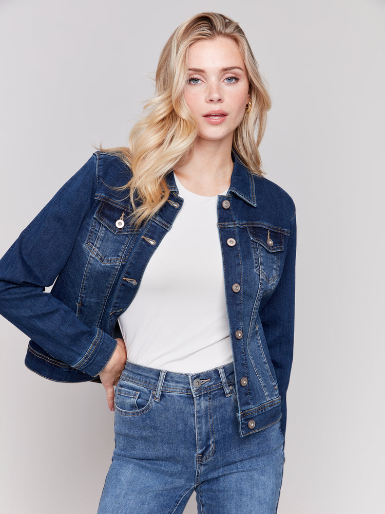 Charlie B Fall 2024-C6302S-007-Stretch Denim Jacket-Indigo