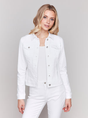 Charlie B Spring/Summer 2025-C6302T-002-Stretch Denim Jacket-White