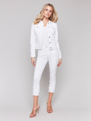 Charlie B Spring/Summer 2025-C6302T-002-Stretch Denim Jacket-White