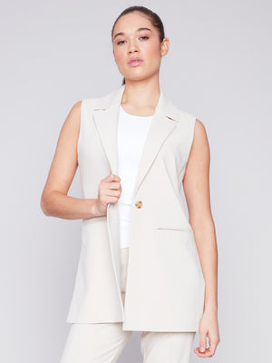 Charlie B Spring/Summer 2024 -C6308-838B-Sleeveless Vest-Beige - The Coach Pyramids