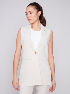 Charlie B Spring/Summer 2024 -C6308-838B-Sleeveless Vest-Beige - The Coach Pyramids