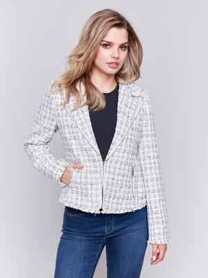 Charlie B Fall 2024-C6315-P011-Tweed Perfecto Jacket-White