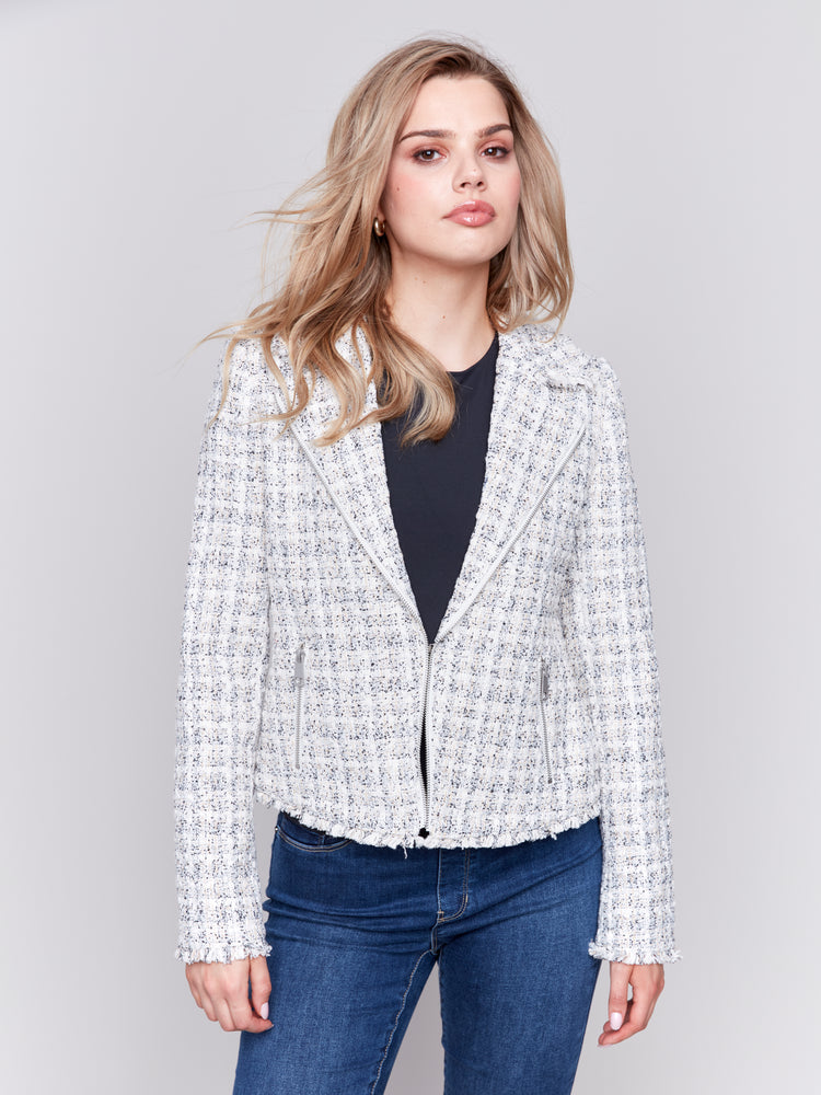 Charlie B Fall 2024-C6315-P011-Tweed Perfecto Jacket-White