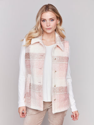 Charlie B Fall 2024-C6319-P114-Plaid Boucle Vest-Quartz