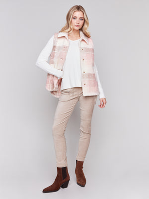 Charlie B Fall 2024-C6319-P114-Plaid Boucle Vest-Quartz