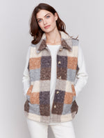 Charlie B Fall 2024-C6319-9664-Plaid Boucle Vest-Terracotta