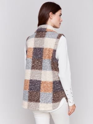 Charlie B Fall 2024-C6319-9664-Plaid Boucle Vest-Terracotta