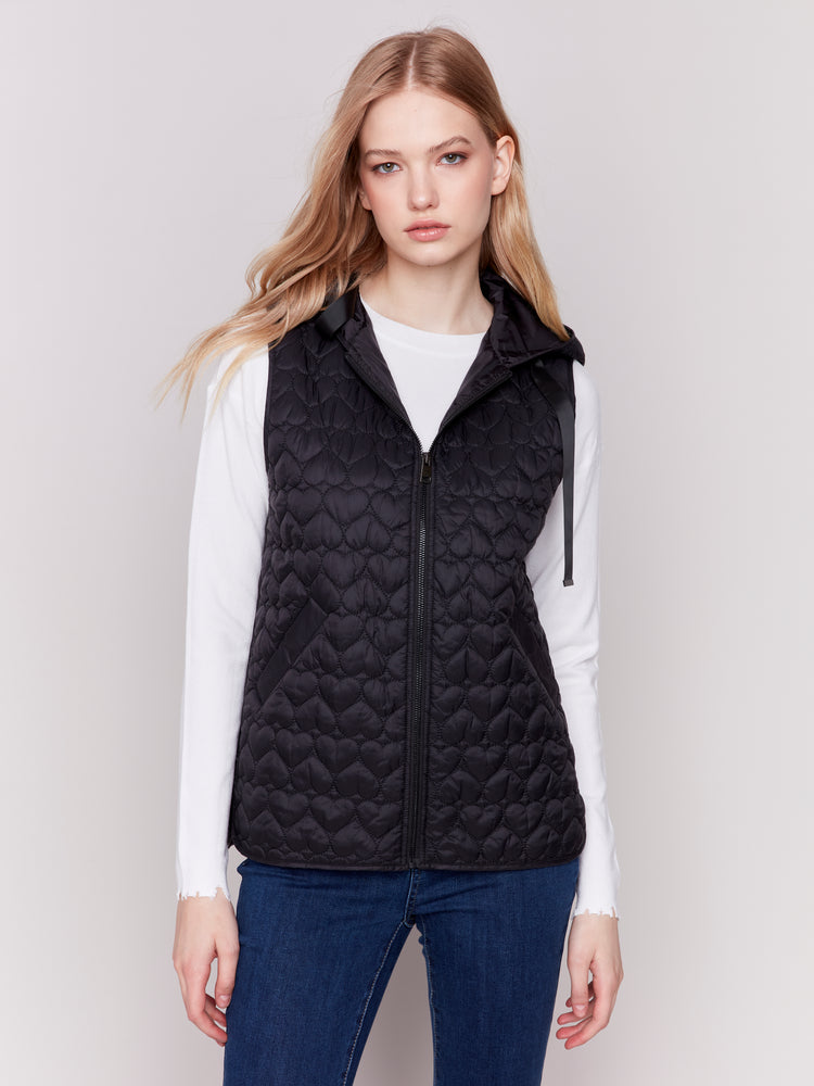 Charlie B Fall 2024-C6322-001-Short Quilted Vest-Black