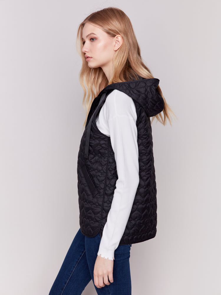 Charlie B Fall 2024-C6322-001-Short Quilted Vest-Black