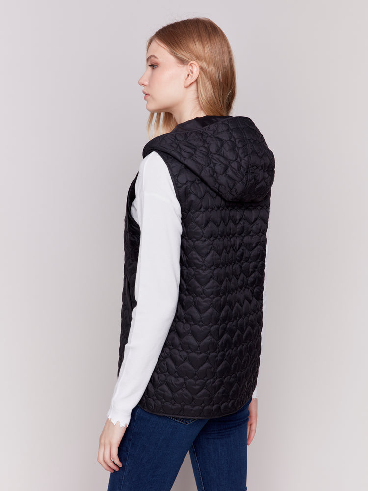 Charlie B Fall 2024-C6322-001-Short Quilted Vest-Black