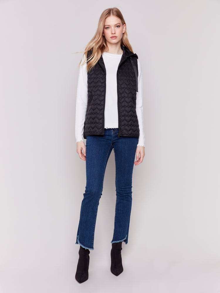 Charlie B Fall 2024-C6322-001-Short Quilted Vest-Black