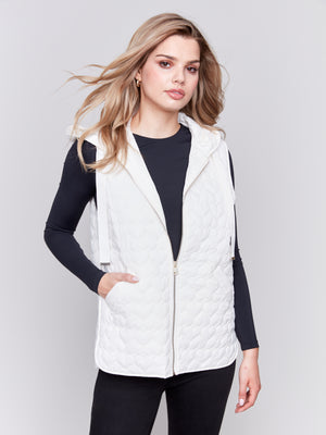 Charlie B Fall 2024-C6322-276-Short Quilted Vest-Ecru