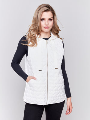 Charlie B Fall 2024-C6322-276-Short Quilted Vest-Ecru