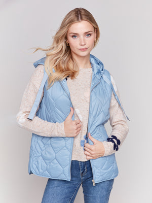 Charlie B Fall 2024-C6322-422-Short Quilted Vest-Frost