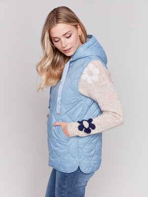 Charlie B Fall 2024-C6322-422-Short Quilted Vest-Frost