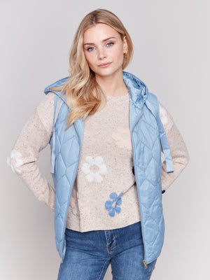 Charlie B Fall 2024-C6322-422-Short Quilted Vest-Frost