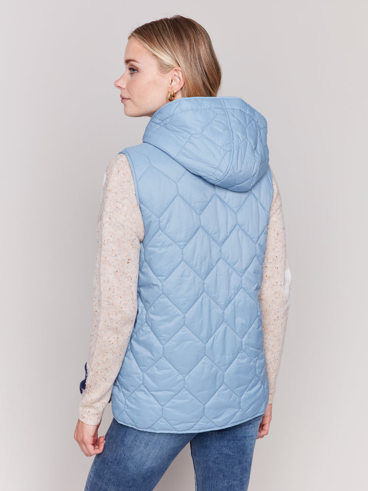 Charlie B Fall 2024-C6322-422-Short Quilted Vest-Frost