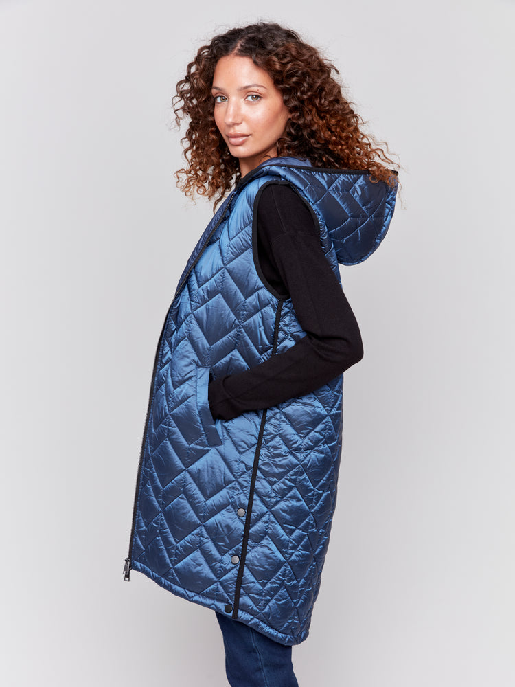 Charlie B Fall 2024-C6323-124-Long Quilted Puffer Vest-Glacier