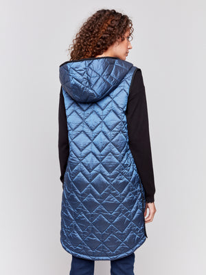 Charlie B Fall 2024-C6323-124-Long Quilted Puffer Vest-Glacier