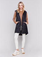 Charlie B Fall 2024-C6323-001-Long Quilted Puffer Vest-Black