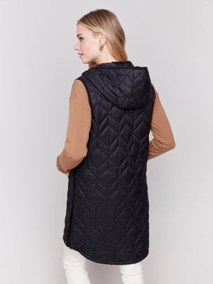 Charlie B Fall 2024-C6323-001-Long Quilted Puffer Vest-Black