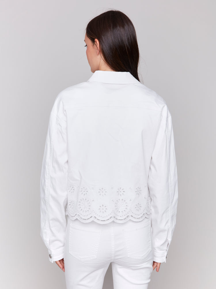 Charlie B Spring/Summer 2025-C6362-002-Eyelet Scallop Jacket-White