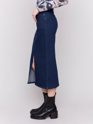 Charlie B Fall 2024-C7073-283-Long Denim Skirt-Blue Black