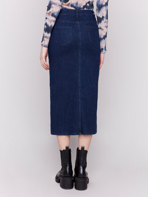 Charlie B Fall 2024-C7073-283-Long Denim Skirt-Blue Black