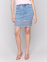 Charlie B Spring/Summer 2025-C7082-140-Embroidery Cuff Skirt-LT Blue