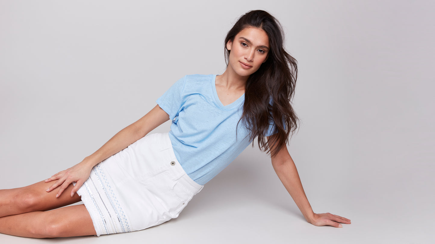 Charlie B Spring/Summer 2025-C7082-002-Embroidery Cuff Skirt-White - The Coach Pyramids
