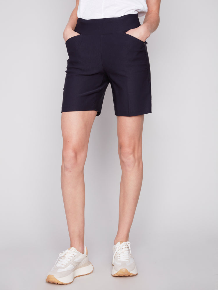 Charlie B Spring/Summer 2024-C8055-560A-Shorts W/Pockets-Navy - The Coach Pyramids