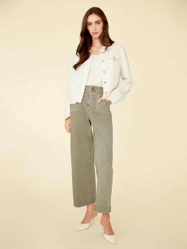 Charlie B-C6398-100-Linen Jacket W/Embroidered Hem-Natural - The Coach Pyramids