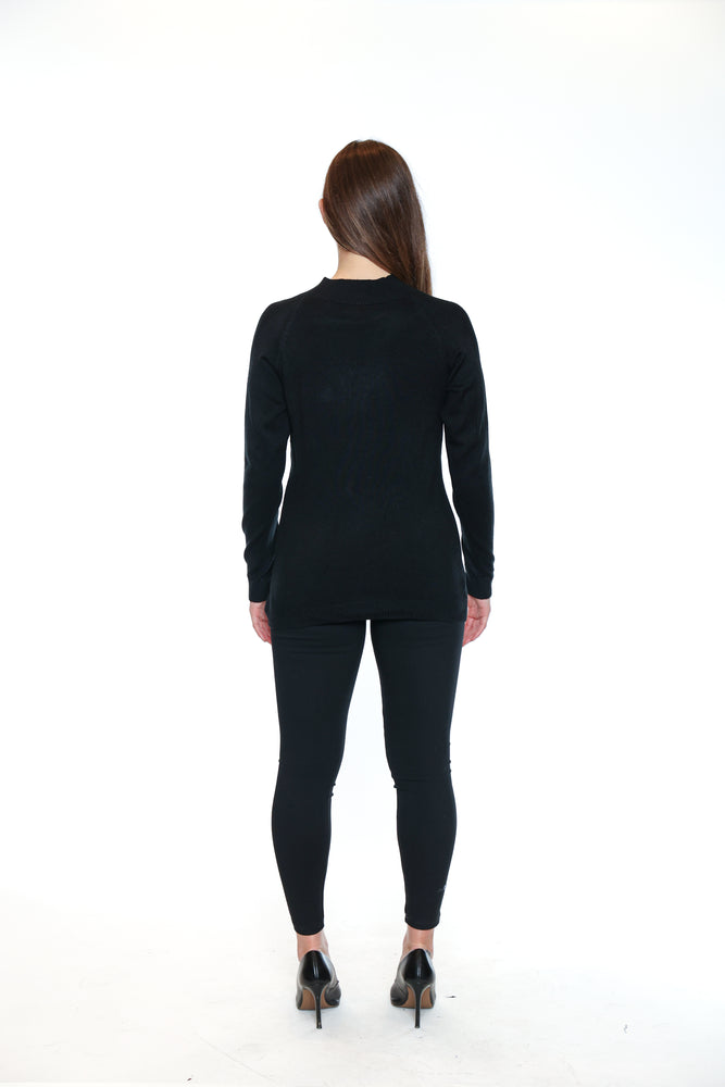Papa Fashions Fall/Winter 2025-CR3229/25-Solid High Neck Sweater W/Full Sleeves-Black - The Coach Pyramids