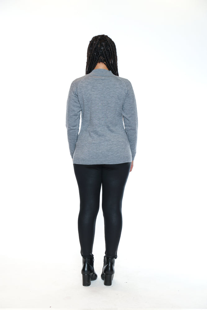 Papa Fashions Fall/Winter 2025-CR3229/25-Solid High Neck Sweater W/Full Sleeves-Grey - The Coach Pyramids