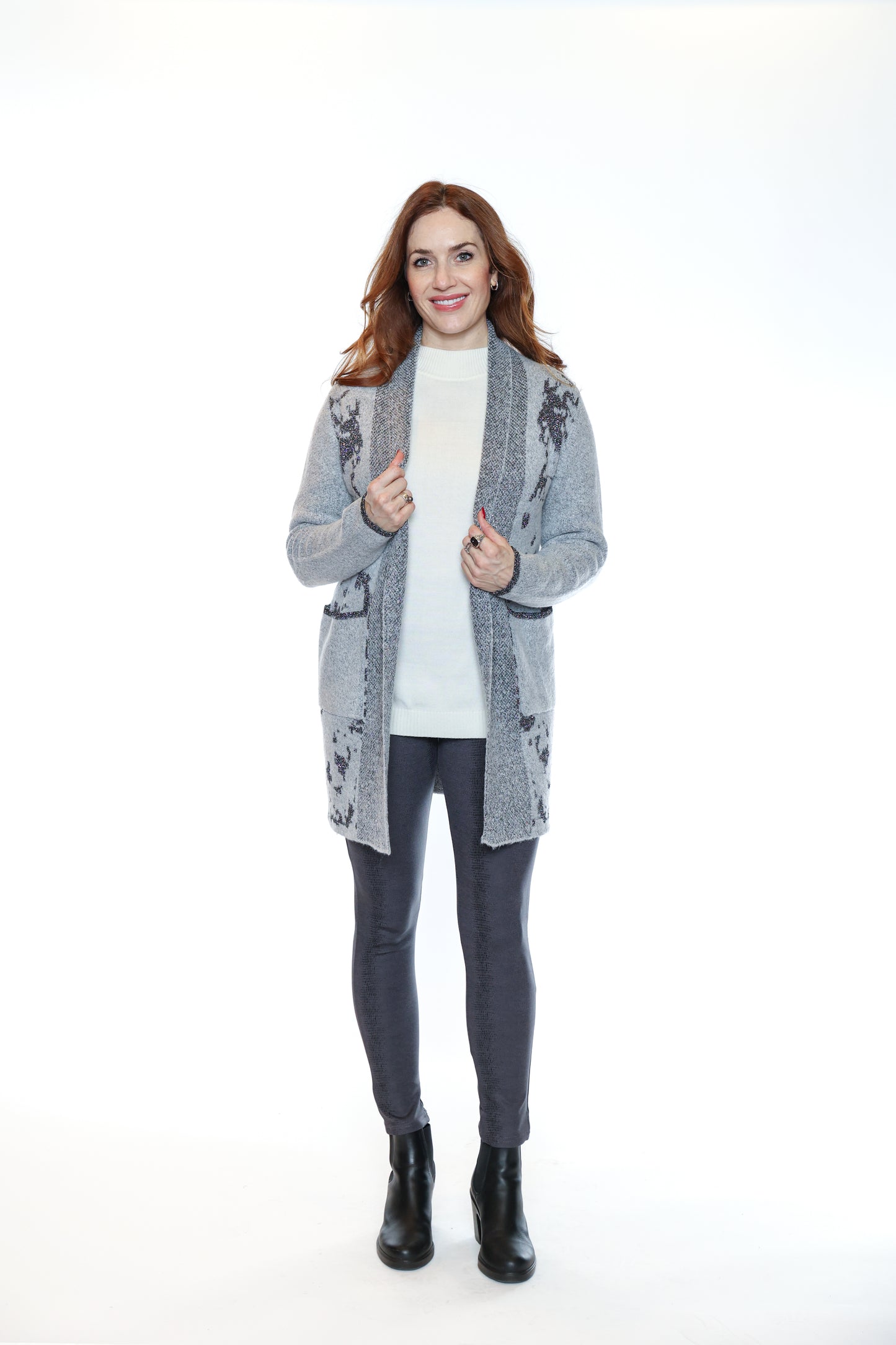 Papa Fashions Fall/Winter 2025-CR5089-Lurex Cardigan Pockets-Grey - The Coach Pyramids