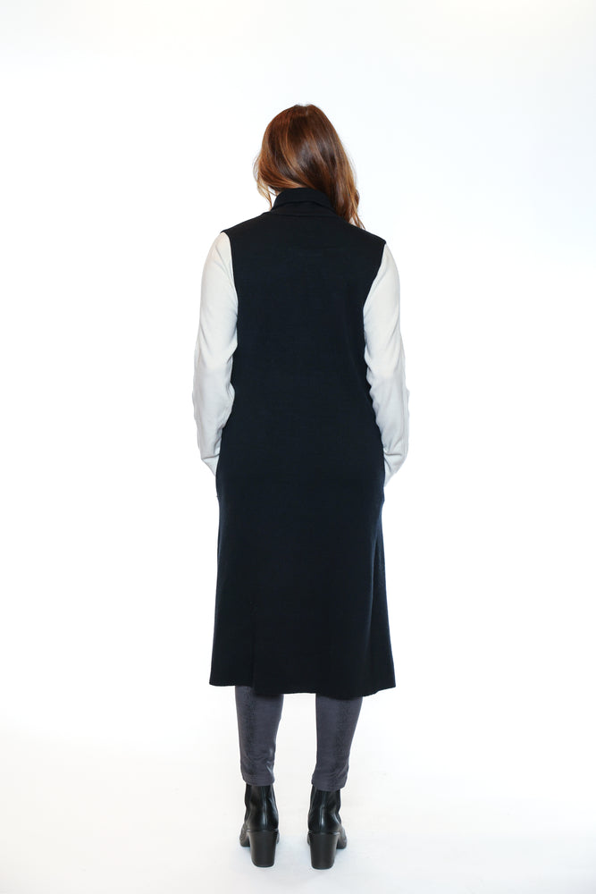 Papa Fashions Fall/Winter 2025-CR5809-Long Sweater Vest W/Pockets-Black - The Coach Pyramids