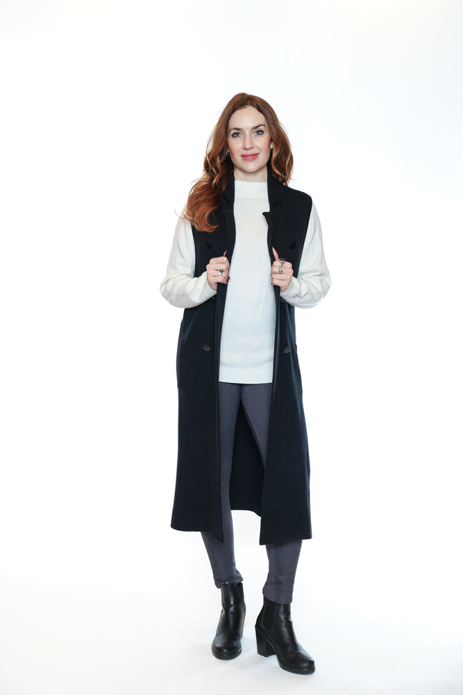 Papa Fashions Fall/Winter 2025-CR5809-Long Sweater Vest W/Pockets-Black - The Coach Pyramids