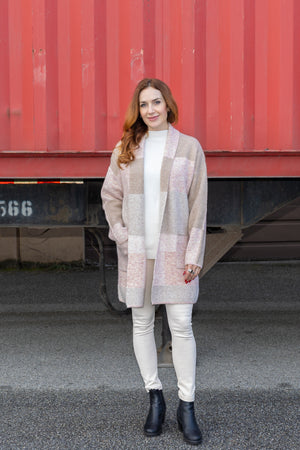 Papa Fashions Fall/Winter 2025-CR5811-Knitted Block Print Cardigan W/Pockets-Pink - The Coach Pyramids