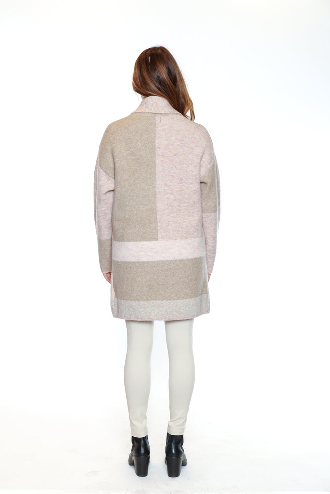 Papa Fashions Fall/Winter 2025-CR5811-Knitted Block Print Cardigan W/Pockets-Pink - The Coach Pyramids