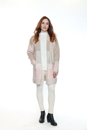 Papa Fashions Fall/Winter 2025-CR5811-Knitted Block Print Cardigan W/Pockets-Pink - The Coach Pyramids