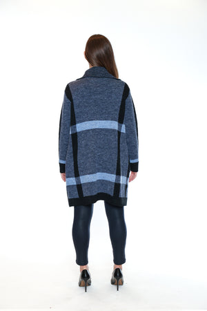 Papa Fashions Fall/Winter 2025-CR5812-Knitted Plaid Print Cardigan W/Pockets-Blue - The Coach Pyramids