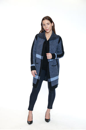 Papa Fashions Fall/Winter 2025-CR5812-Knitted Plaid Print Cardigan W/Pockets-Blue - The Coach Pyramids